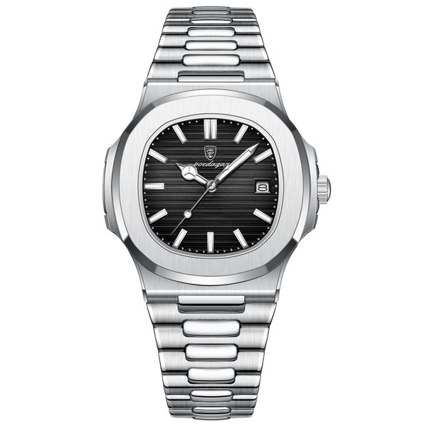 Poedagar Men's Fashion Stainless Steel Watches Date Waterproof Chronograph