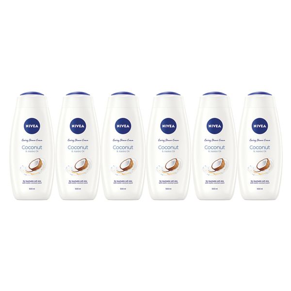 NIVEA Care &amp; Coconut Shower Cream Body Wash with Jojoba Oil, 6x500ml