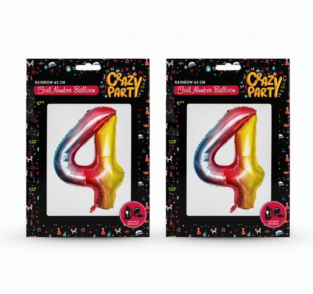 Crazy Party Helium Foil Rainbow Balloons - 65 cm, 4 Pieces - 2 Pack
