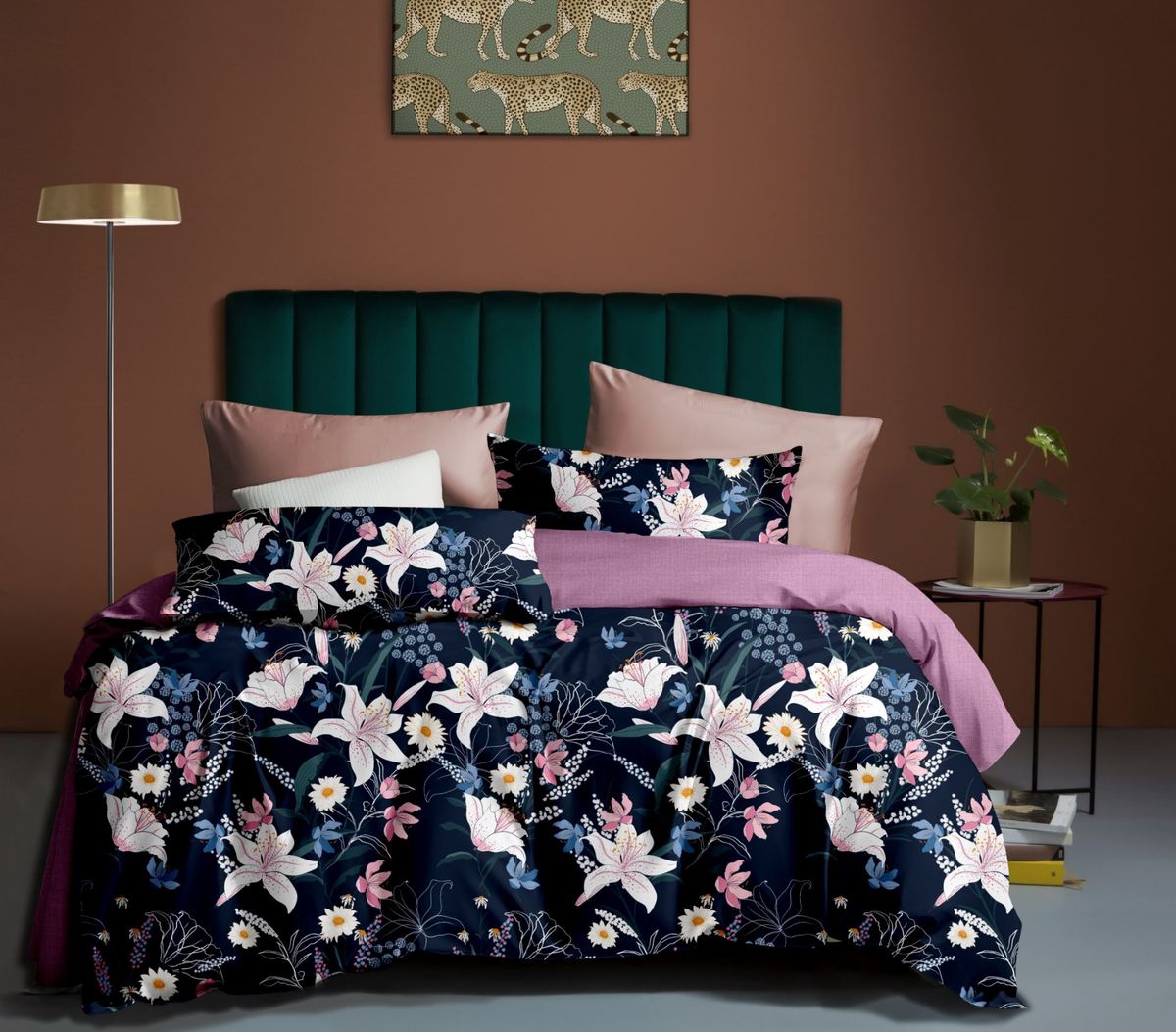 Linen Boutique Duvet Cover Set ReversibleFloristDarkBluePinki