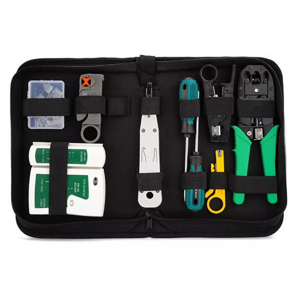 QKTNIUBI 12-in-1 RJ45 Ethernet Cable Crimping Tool Kit with Cable Clips