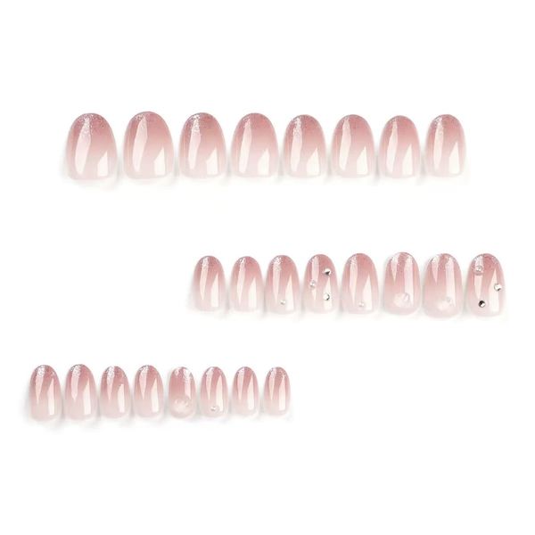 Nude Glitter Cat eye Press-On Nails 24 Long Oval Nails