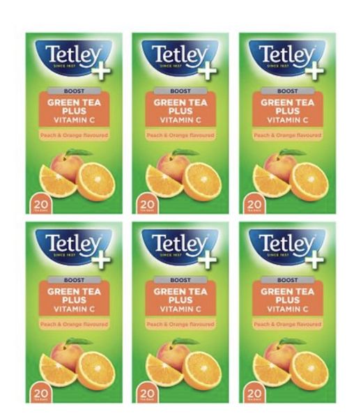 Tetley Peach &amp; Orange Flavoured Green Tea with Vitamin C 20's - 120 Bags