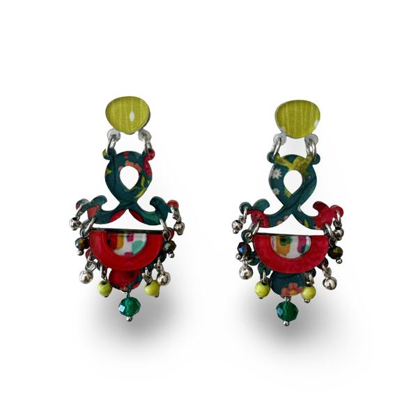 Lilly K Designs Red, Chartreuse &amp; Emerald 54207 Drop &amp; Dangle Earrings