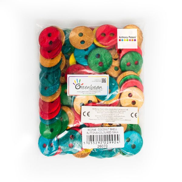 Anthony Peters Coconut Shell Buttons - 5 Colours 30mm (100pcs)