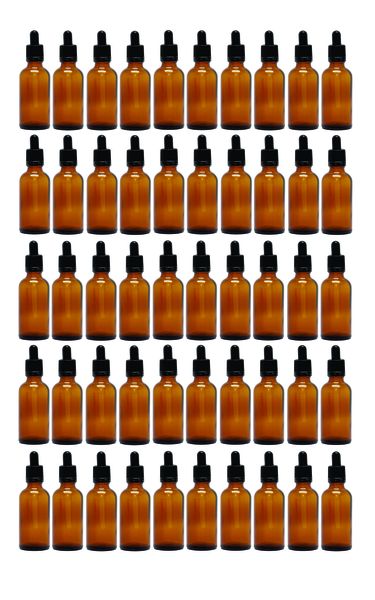 50x Amber Essential Oil Glass Bottle with Pipette - 50ml