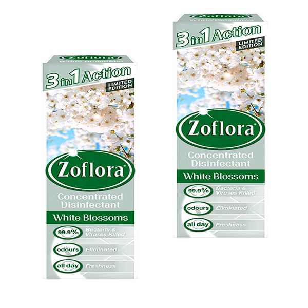 2 x Zoflora Concentrated Disinfectant - White Blossom-3 in 1 Action - 250ml