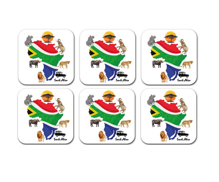 African Safari Coaster Set - Big 5 Animals - Set of 6 Wooden Coasters