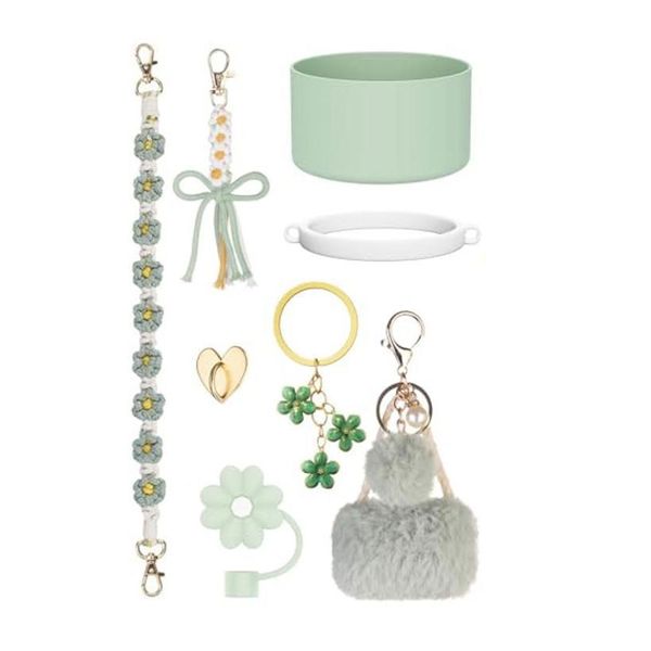 8-Piece Stanley Cup Accessory Set with Handle, Charms &amp; Boot (Green)