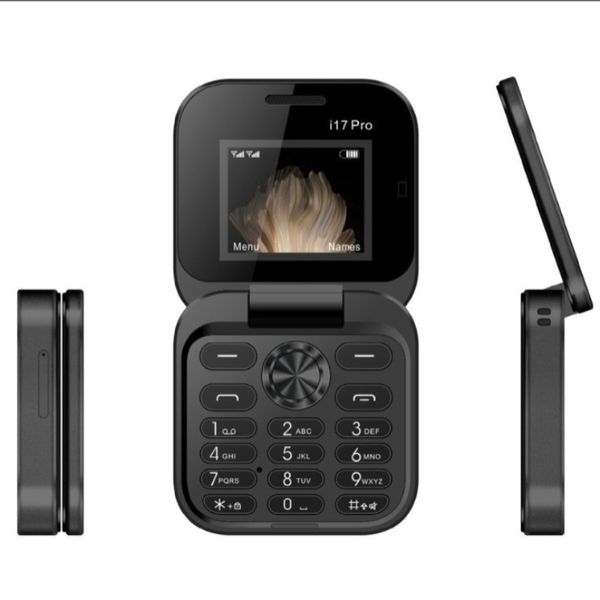 Mini Foldable i17pro Mobile Compact Dual SIM 2G Phone - Black