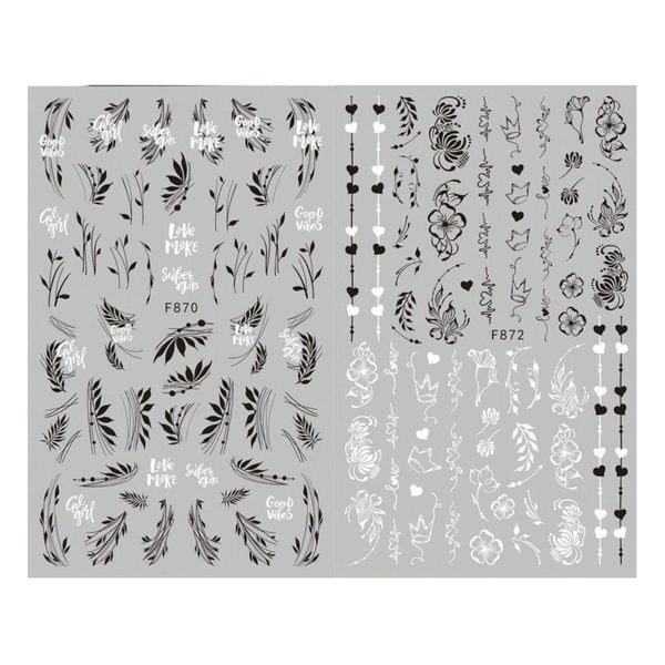 Nail Art Stickers - Black Leaf Print 2 Sheets