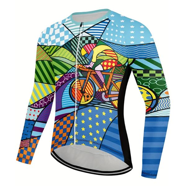 Men's Graphic Long Sleeve Cycling Jersey - Large