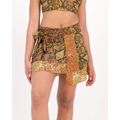 SKA 2 Pieces Set of Tie Halter Crop Top + Wrap Mini Skirt- Paisley Black  Ska Clothing, South Africa