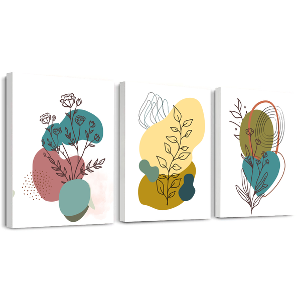 Set of 3 A3 Wall Art Prints Mounted on White Veneered Chipboard-Mid Century