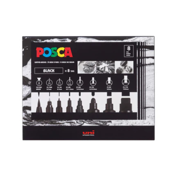 Posca Marker Wallet Of 8 Mixed Tip Black Markers image