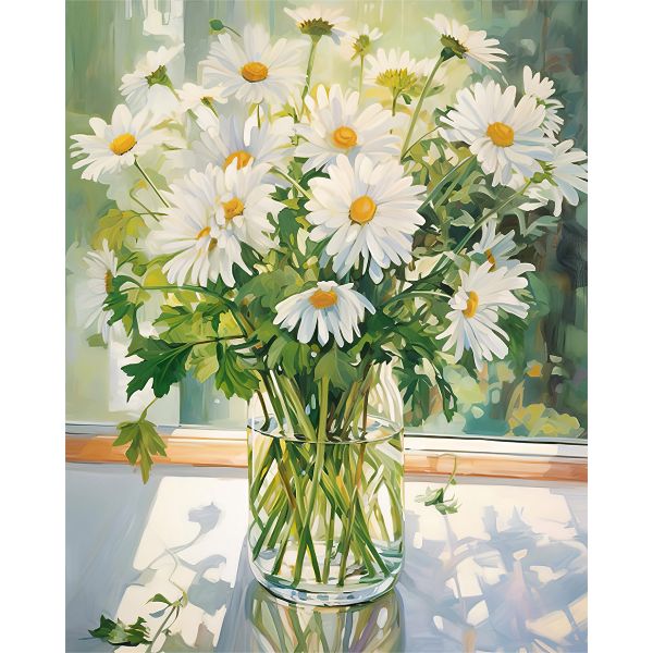 Artikon Paint By Numbers DIY 40cmx50cmx2cm - White Daisy Sunshine in Vase