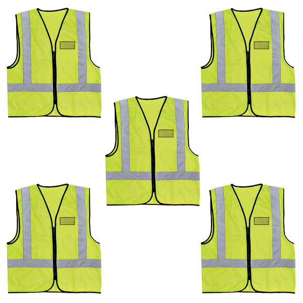Reflective Safety Vest with Zip and ID Pocket - Neon Yellow - 5 Pack