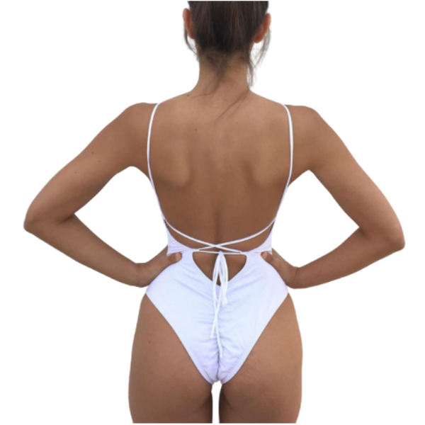 Sunbird Swimwear, Waterside Wader, Black Tie Back Rouched-Bottom Full Piece
