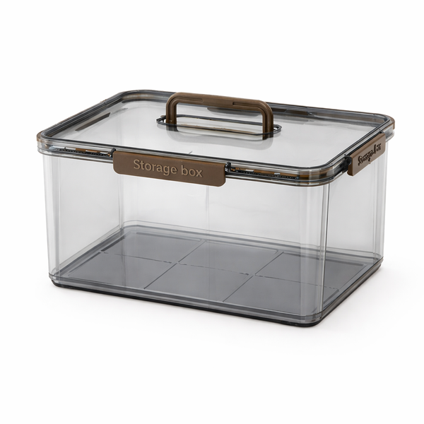 Multi-Purpose Clear Storage Bins with Handles - Grey