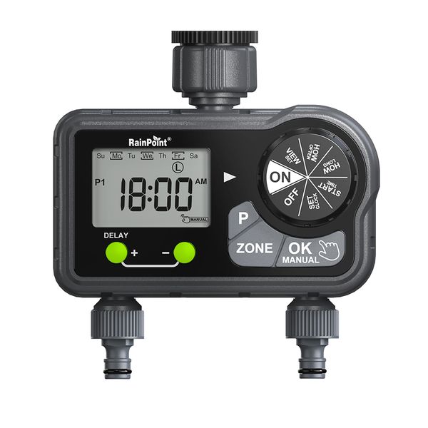 RainPoint Sprinkler Timer + Nozzle | 2 Zone Garden Water Irrigation 201P