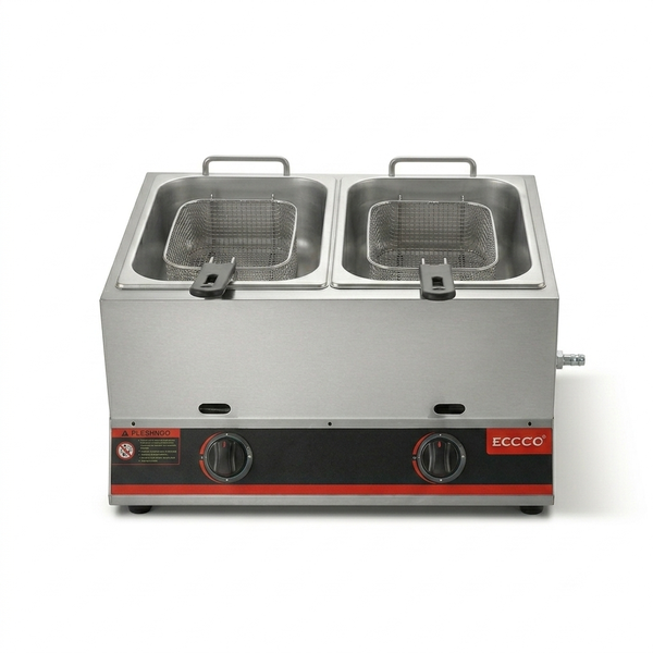 12L Stainless Steel Gas Deep Fryer with Dual Baskets - DFG-12L