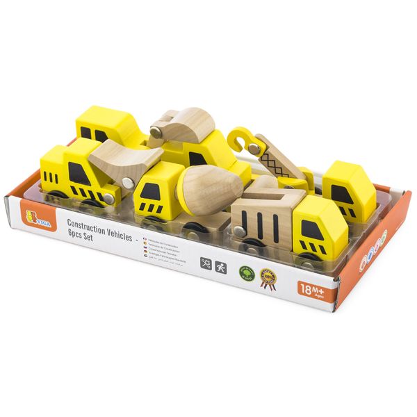 Viga Wooden Construction Vehicle Set Toy Cars - 6 Piece
