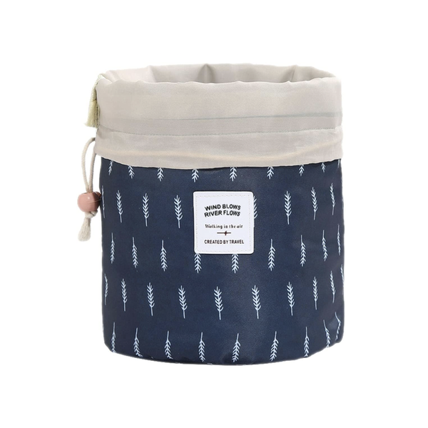 Waterproof Drawstring Travel Barrel Cosmetic Organiser + 3 x Makeup Brushes