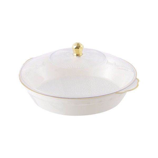 Luxury Round Plastic Food Serving Bowl with Handle and Lid - White