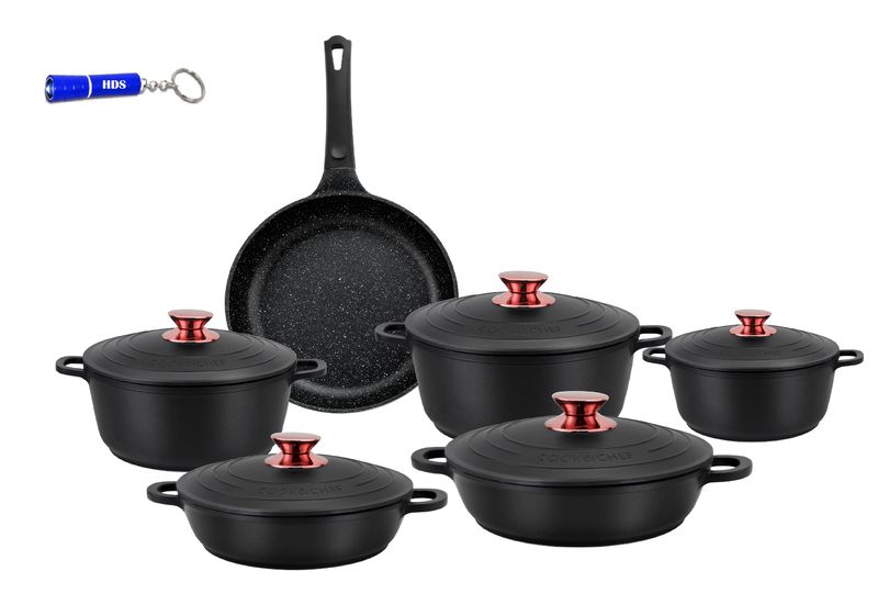 Haus Roland - Aluminum 11-Pieces Cookware Set - Black with HDS Keyring Torch
