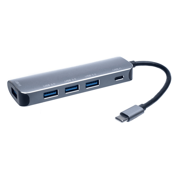 USB-C 4-Port USB 3.0 Micro Hub with PD Charger-Silver
