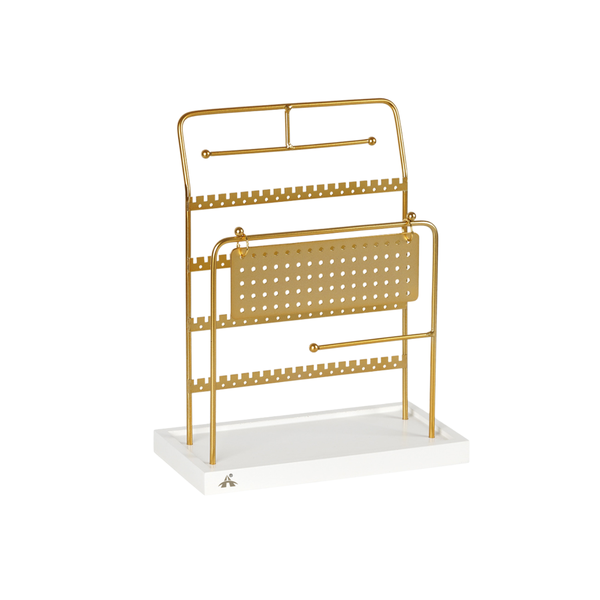 ALANES Jewelry Organizer Stand with Metal Frame Wooden Tray-White