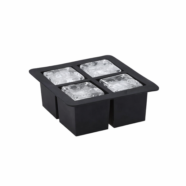 Easy Pop Silicone Square Ice Cube Tray - 4 Cubes - Black (16x16x6cm)