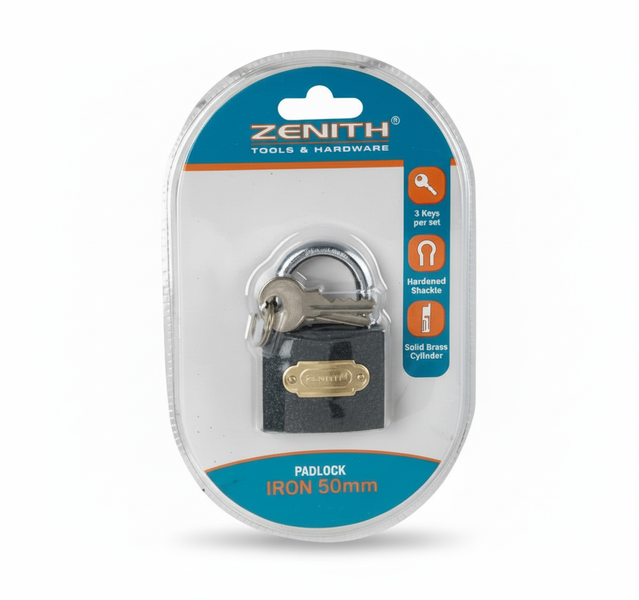 Zenith 50mm Iron Padlock - Durable Security for Home and Industrial Use