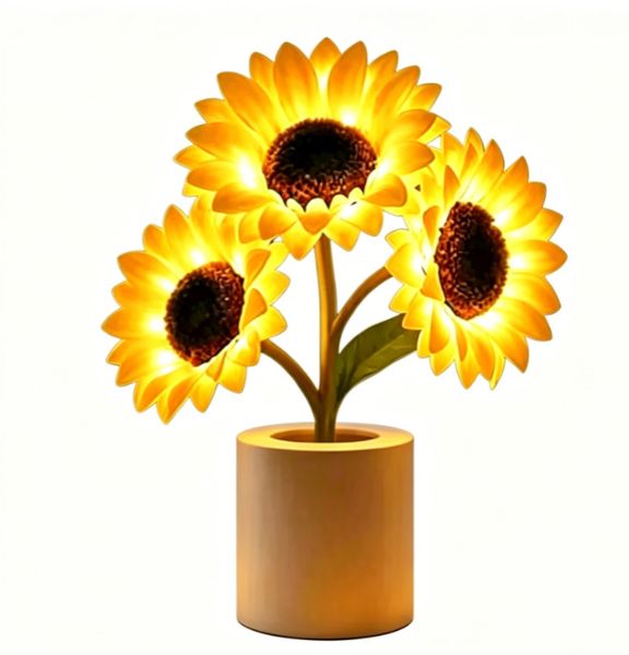 Sunflower LED Table Lamp with 3-Level Dimming, USB Rechargeable