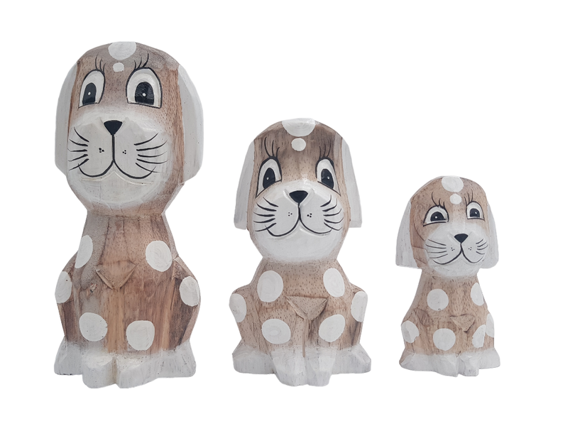 Dog Set Of 3 Wooden White Wash With Spots