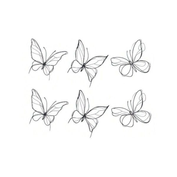 Minimalistic Temporary Tattoo With Thin Line Butterfly Drawings - Black