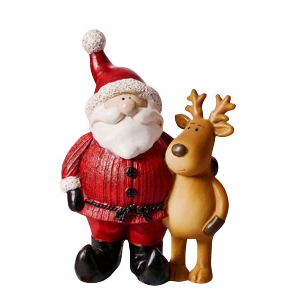 Santa With Reindeer Bestie Statue - 12x16cm