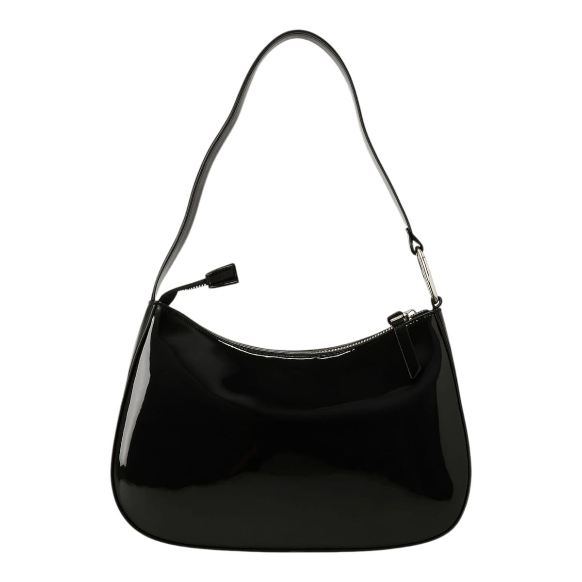Classic Black Glossy Shoulder handag with Sleek Curved Silhouette 0057#