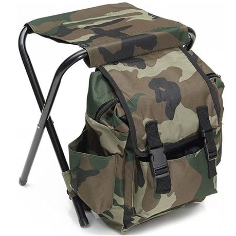 Camouflage Camping Chair Stool Backpack with Cooler Insulated