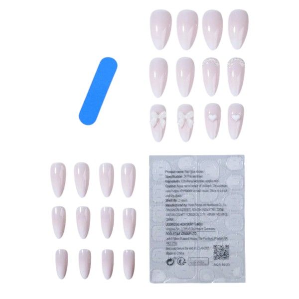 24-Piece Press-On Nails Set With 3D Art - Soft Pink Gloss