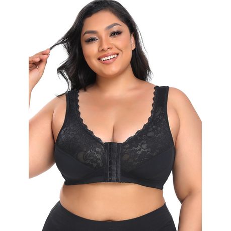 Women Front Closure Plus Size Bra Wirefree Full Coverage Lace Everyday Bra