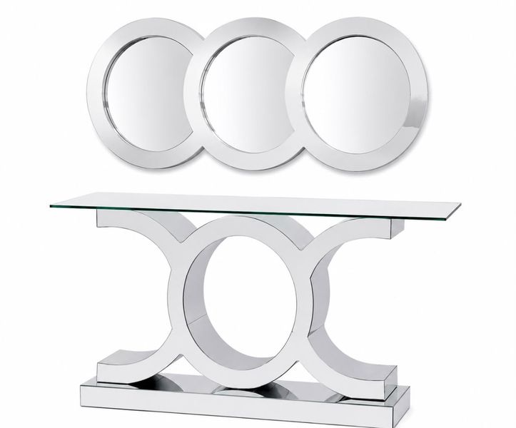 Anaya Luxury Mirrored Console Table with Triple Circle Mirror Set
