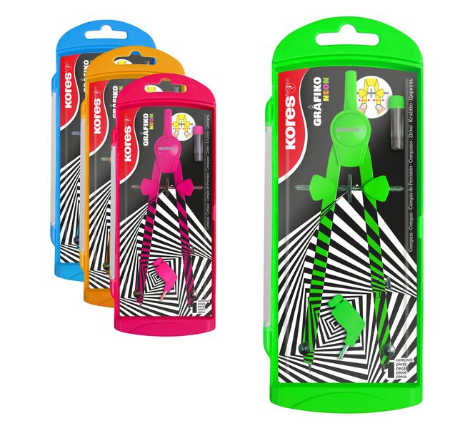 Kores Grafiko Neon Metal Compass in plastic case