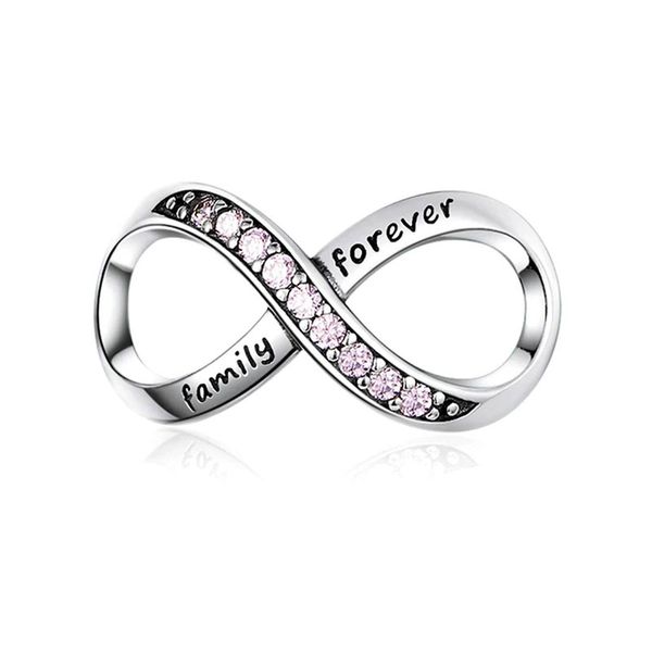 925 Sterling Silver CZ Family Forever Infinity Bead Charm