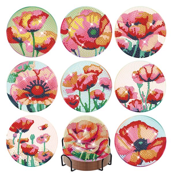Set Of 8 With Holder Poppy Flowers image