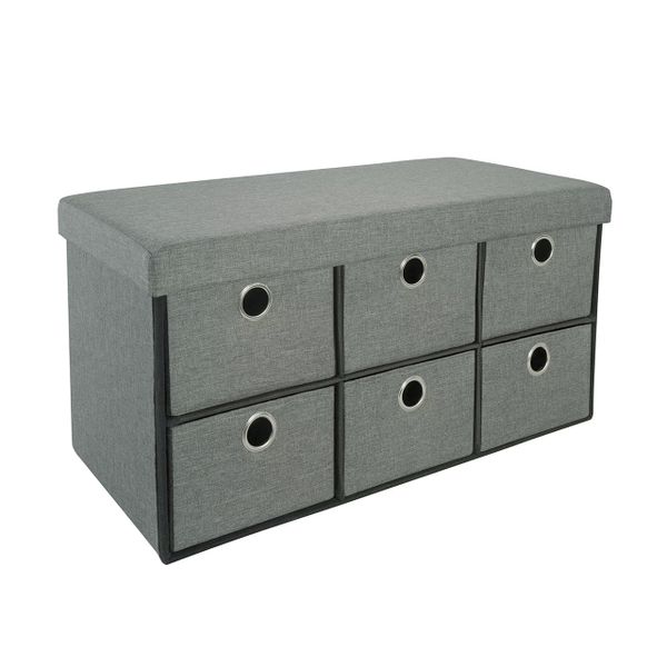 Collapsible Storage Bench - Folding Ottoman with Drawers