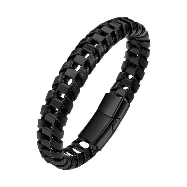 Men's Punk Stainless Steel Chain Braided Leather Bracelet