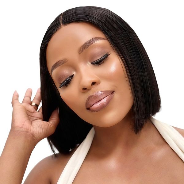 10Inch Brazilian Hair Full Lace Frontal Bob 13x4 Straight Wig - Black In