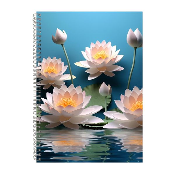 3D Waterlily Flowers Blue Notebook Animals Gift Idea A4 Notepad Pad 108