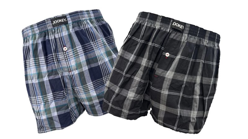 Jockey - Mens 2 Pack Checkered Boxer Shorts Black/Blue Multi
